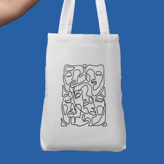 Scribble Faces Tote Bag